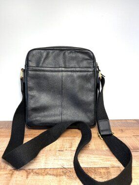 RFID Genuine Leather Black Crossbody Bag With Adjustable Strap & Multiple Pocket